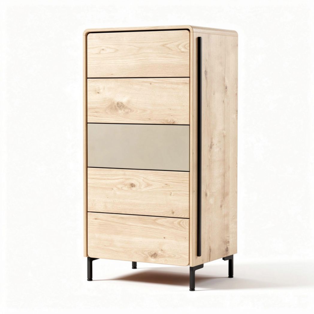 Aparador de madeira com 3 gavetas e 1 porta em cor natural 70 x 40 x 120cm