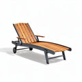 Cadeira de praia reclinável em madeira acacia com estrutura metálica 150 x 60 x 40cm