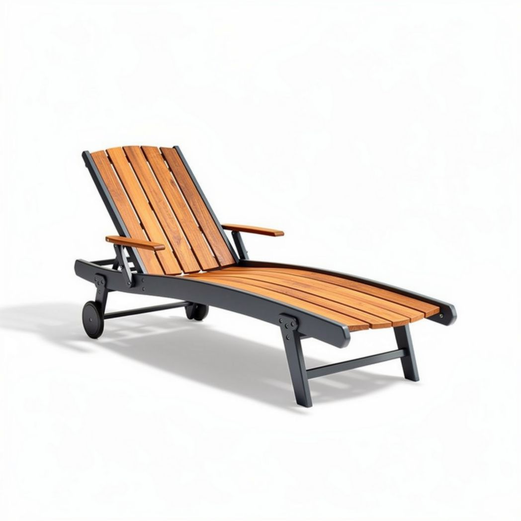 Cadeira de praia reclinável em madeira acacia com estrutura metálica 150 x 60 x 40cm